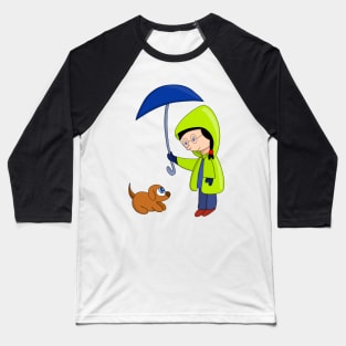 The girl and the dog on a rainy day Baseball T-Shirt